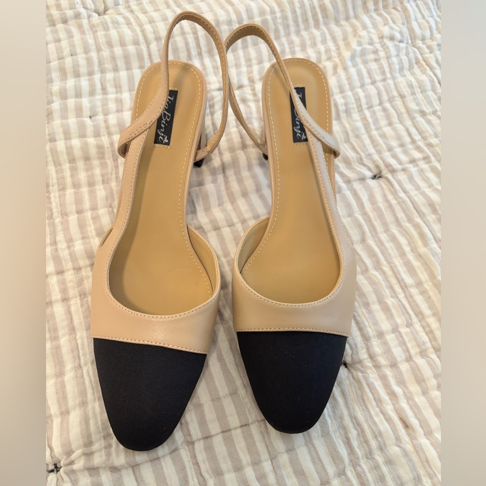 Classic Cream/Black Slingback Heels - 9M